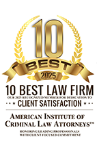 10 Best, Attorney Client Satisfaction Badge from the American Institute of Criminal Law Attorneys